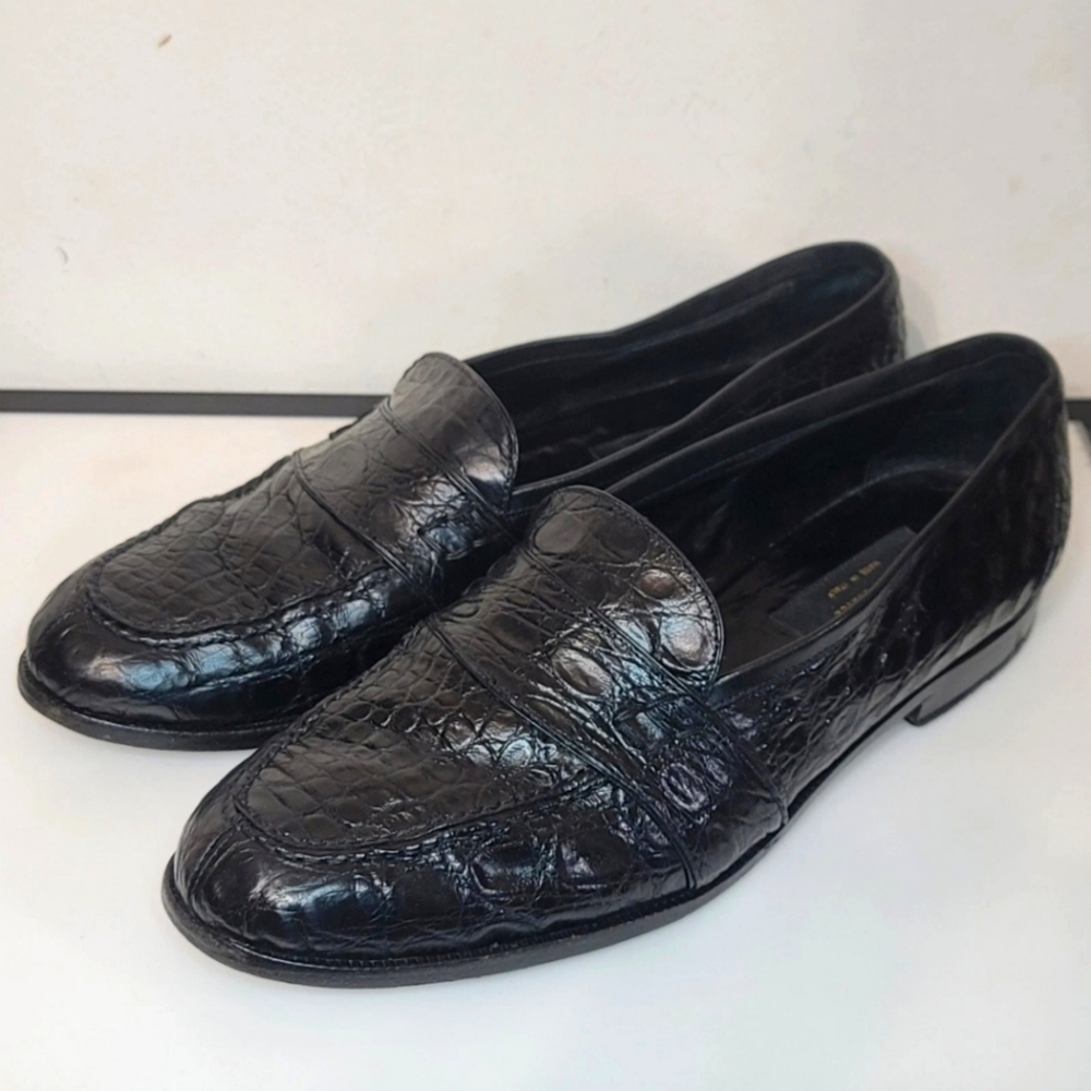 To Boot New York Crocodile Loafers Size 11 M Black Genuine Leather Made in Italy
